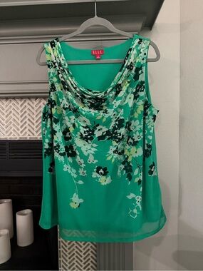 Elle Green Floral Cowl Neck Sleeveless Top